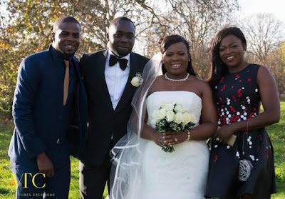 JJC and Funke Akindele (extreme left and right) during the wedding of Tunde and Abi Babalola in London