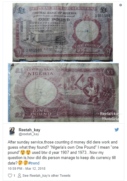 Nigeria’s old £1 as offering during church