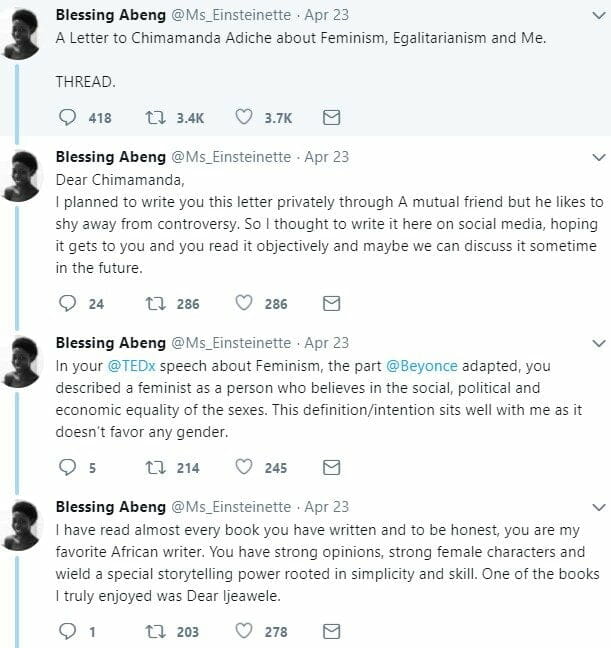 Chimamanda Adichie question to Hillary Clinton 