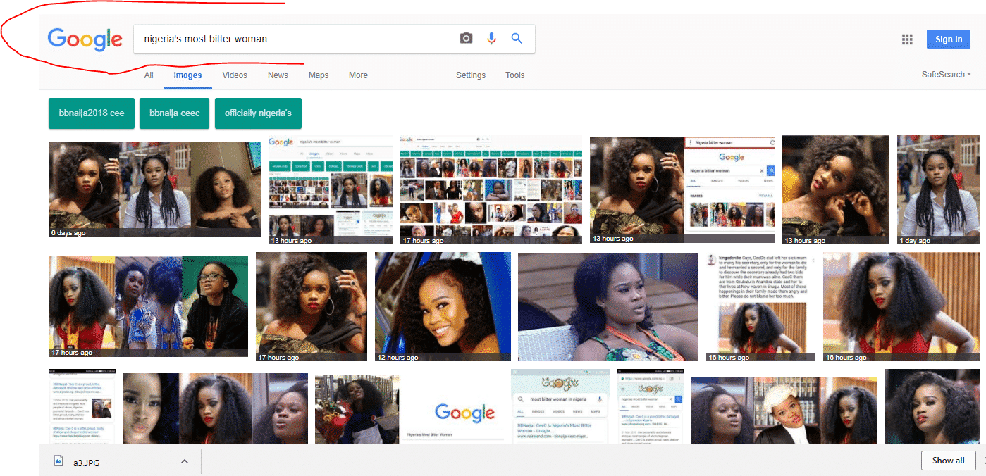 Cee-C is Nigeria's most bitter woman according to Google search engine