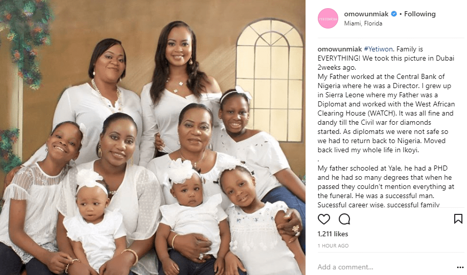 Omowunmi Akinnifesi celebrates her father as she shares family picture
