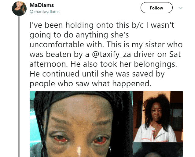 Lady badly beaten by a Taxify driver