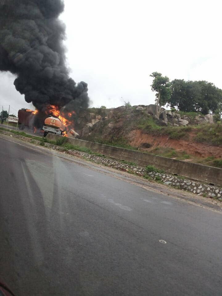Another tanker catches fire as it collided with a trailer on Minna-Suleja road