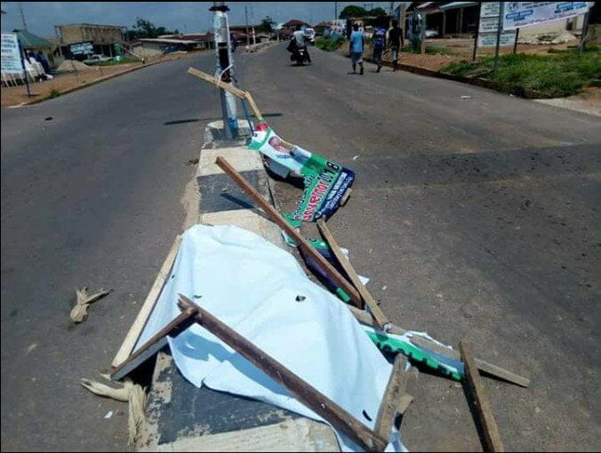 Thugs loyal to Fayemi destroy PDP campaign billboards in Ekiti
