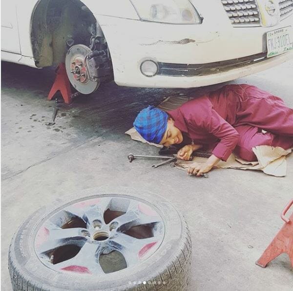 Actress Iyabo Ojo turns roadside Mechanic