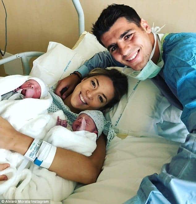 Chelsea striker, Alvaro Morata shares a touching message as he welcomes twins with his wife