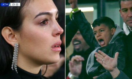 The moment Cristiano Ronaldo's girlfriend, Georgina Rodriguez was in tears after his hat-trick (Photos)