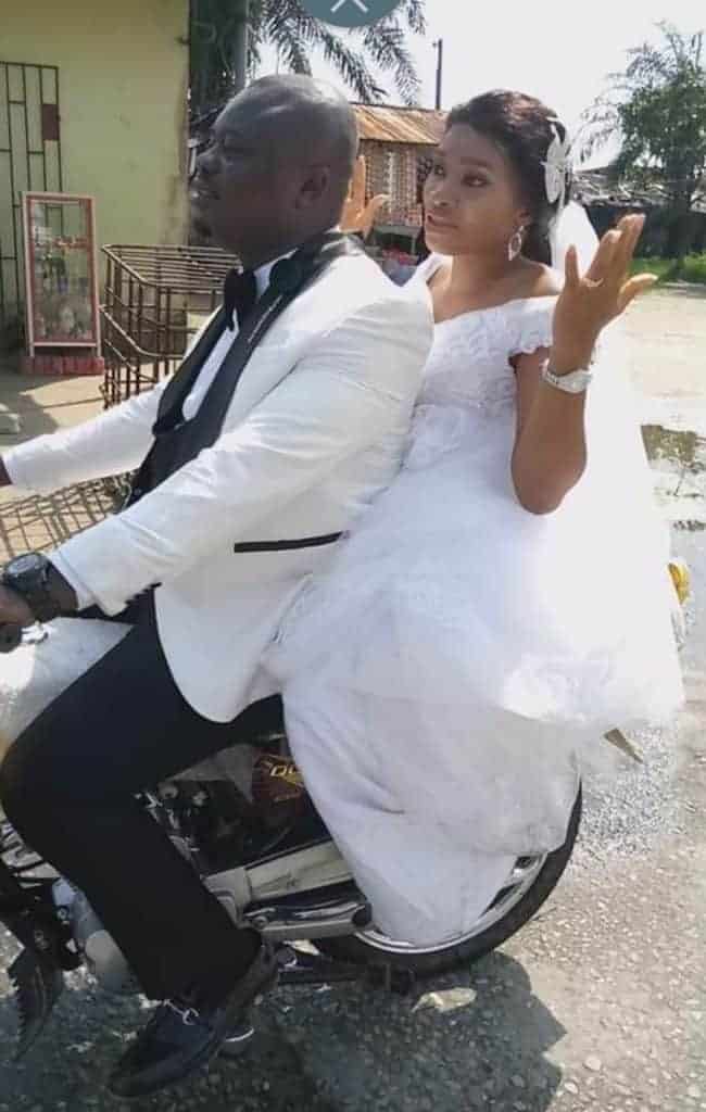 Commotion as couple ride bike home after their wedding in Port Harcourt ...