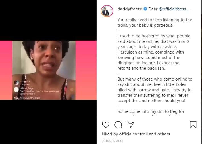 Your Baby Is Not A Monkey - Daddy Freeze Encourages TBoss Following Baby Drama