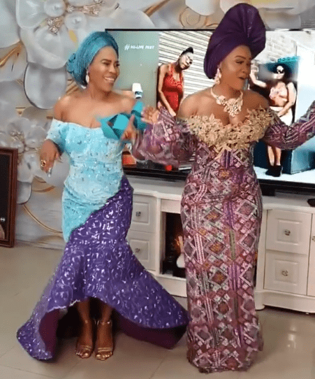 Faithia Balogun and Mercy Aigbe dancing
