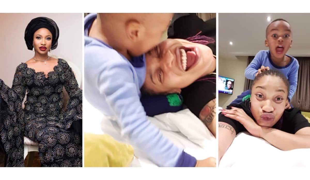 Tonto Dikeh shares a video of what her son did to her half naked photos