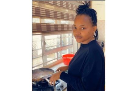 Mercy Aigbe cooking in the kitchen