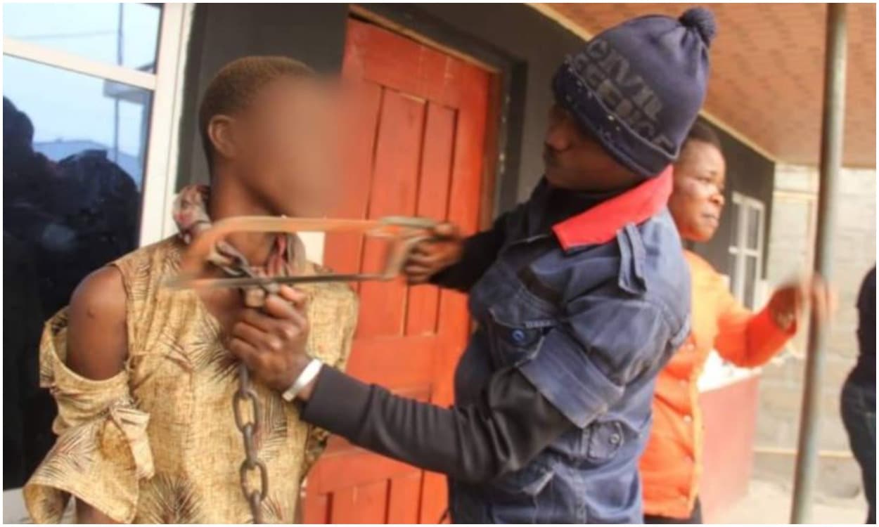 Teenage girl chained by mother freedTeenage girl chained by mother freed