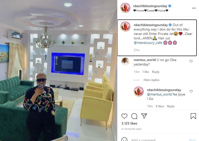 Nkechi laments about not using private jet