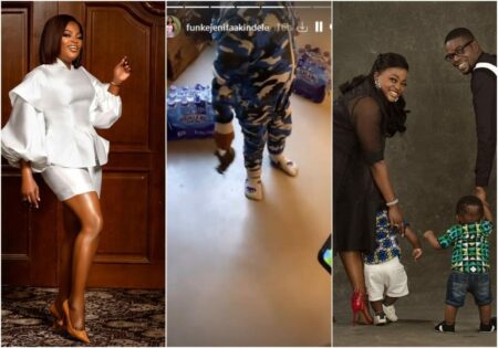 Funke Akindele cautions her twins as they try to do the crate challenge