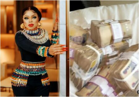 Bobrisky flaunts bundles of cash he recieved for his 30th birthday