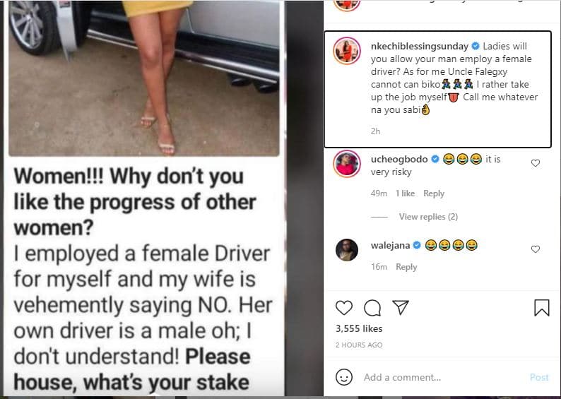 Nkechi Blessing on female driver