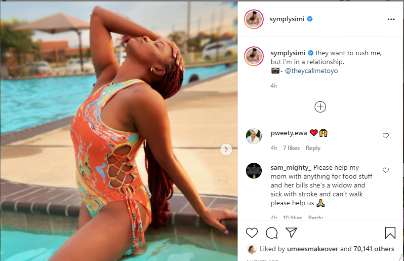 Prelude Kamer Maken I'm in a relationship with someone' Singer Simi opens up as she shows off  hot body in swimsuit - Kemi Filani