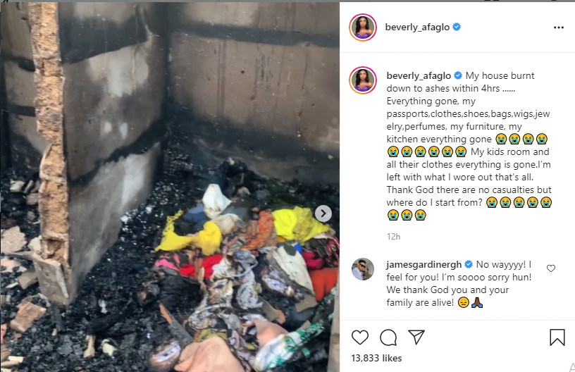 Actress Beverly Afaglo burnt house