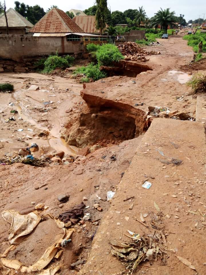 Rain washes away road in Benue