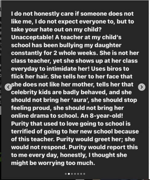 Mercy Johnson warns as teacher bullies her daughter