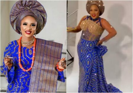 Actress Toyin Abraham cheers Iyabo Ojo as she makes grand entry to the venue of her mother's remembrance party