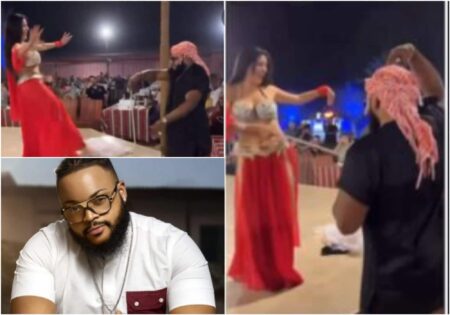 BBNaija's Whitemoney performs with a belly dancer in Dubai