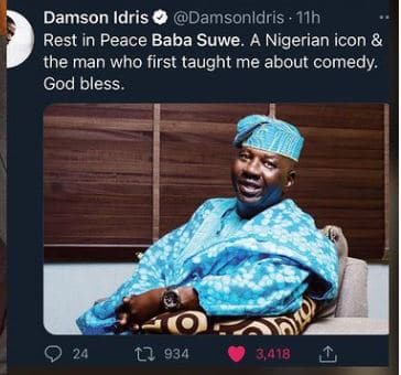 Damson Idris pay tribute to Baba Suwe
