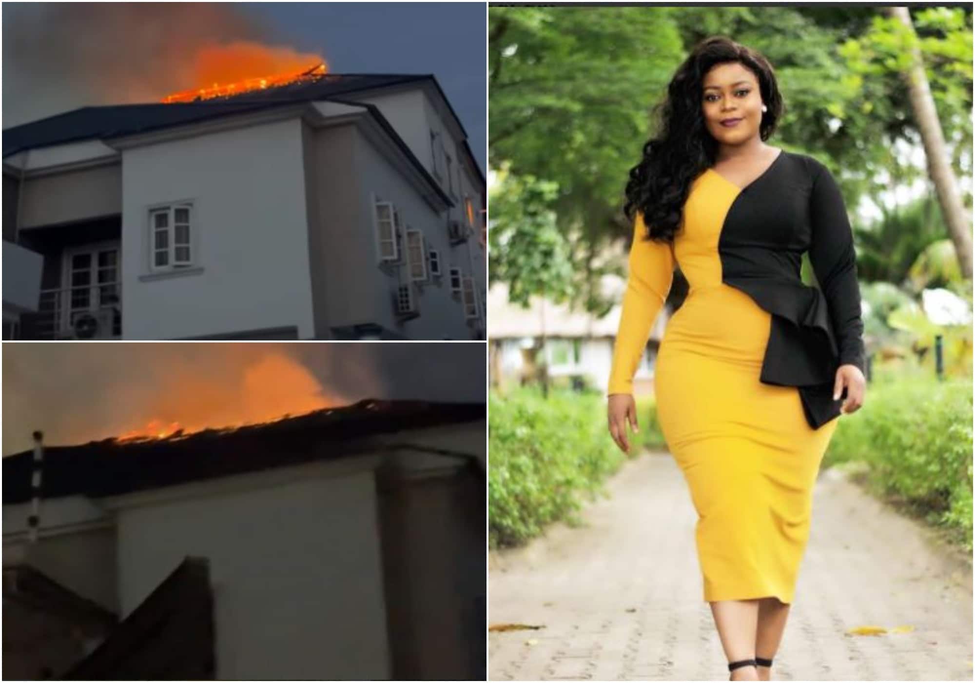 Didi Ekanem crying helplessly as her house, properties burn to Ashes in Lagos