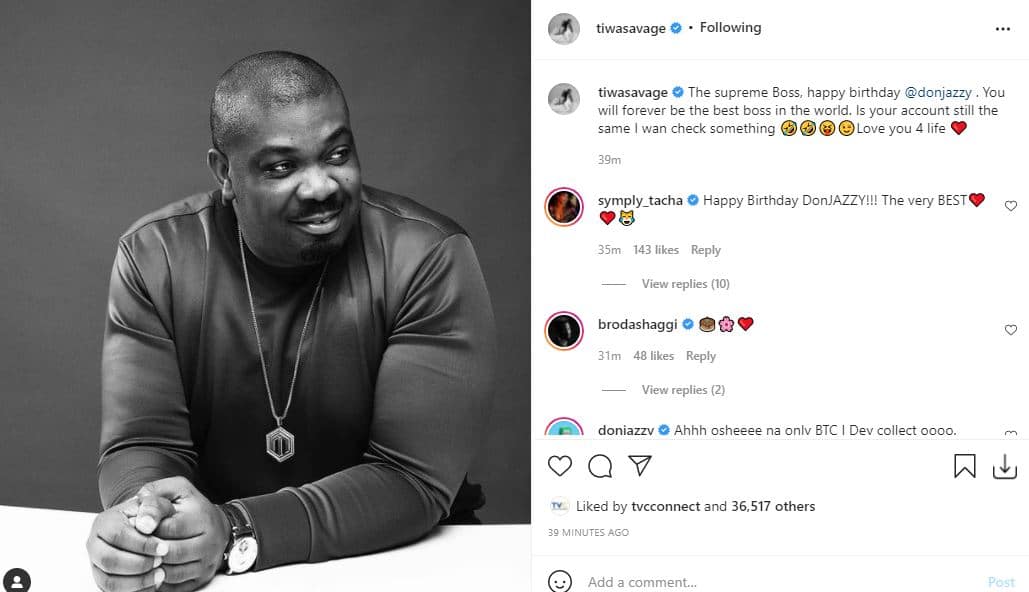 Singer Tiwa Savage pens tribute to Don Jazzy on his 39th birthday