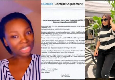 jaruma shares the contract agreement binding her transaction with regina daniels