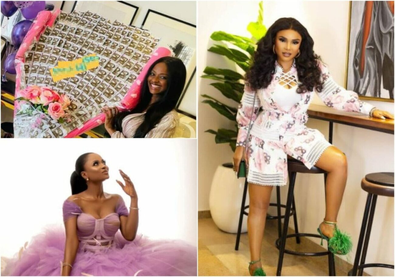 Actress Iyabo Ojo surprises her friend with a massive bouquet of Naira notes on her 44th birthday