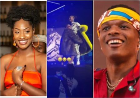 Fans react as Wizkid grabs Tems heavy backside while performing on stage