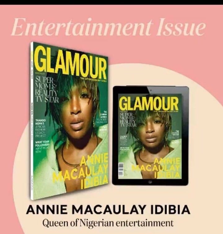 Annie Idibia screams in delight as she graces the cover page of Glamour Magazine