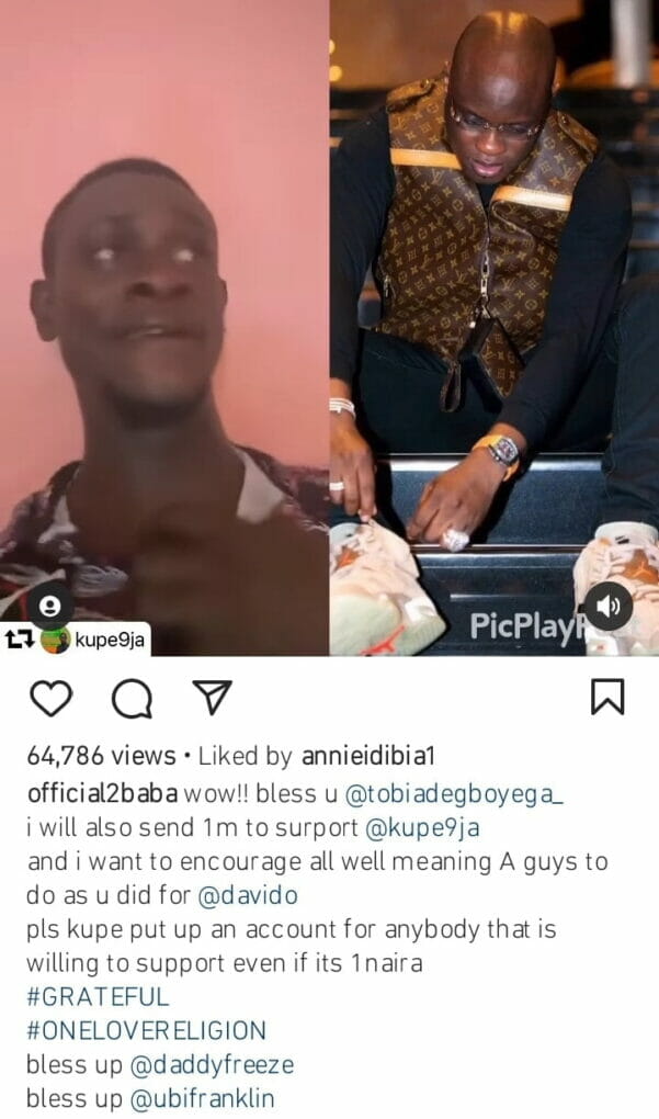 2baba donates 1 million to Kupe9ja