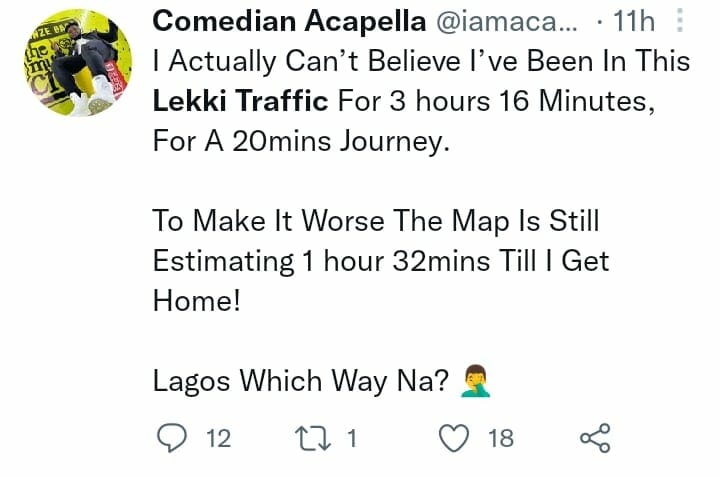 Acapella reacts to Lekki Ajah traffic