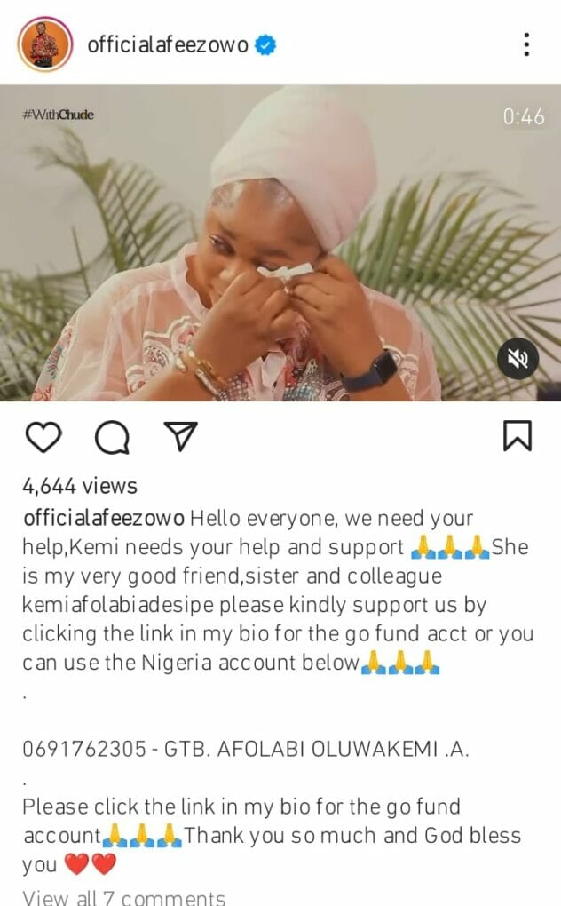 Afeez Owo crowdfund for Kemi Afolabi