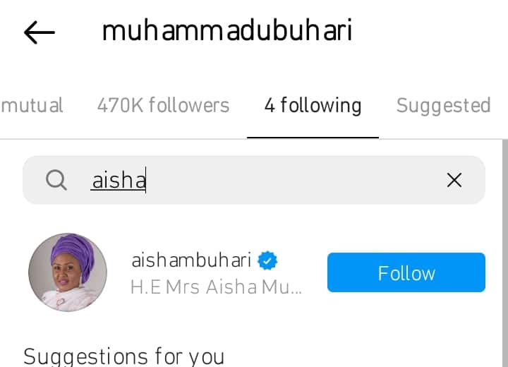 Aisha Buhari unfollows President Buhari