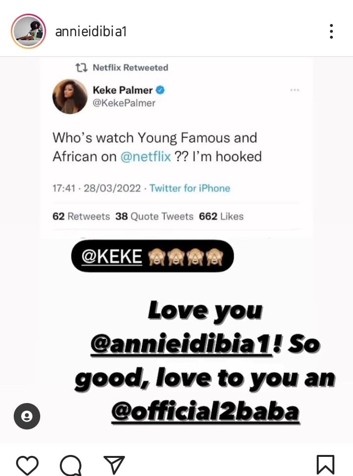 Keke Palmer shows love to Annie Idibia