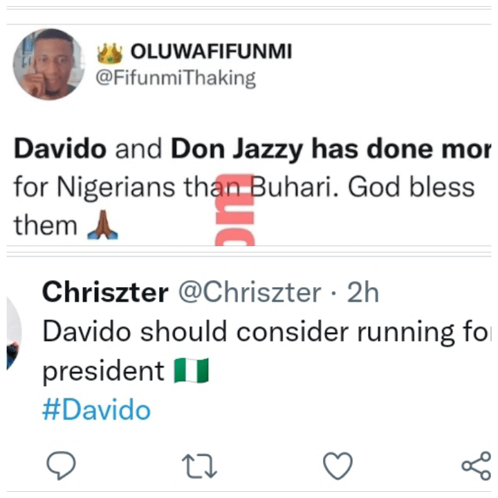 Twitter user campaigns for Davido and Don Jazzy to run for presidency