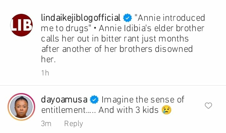 Dayo Amusa reacts to Annie Idibia and brother's fight