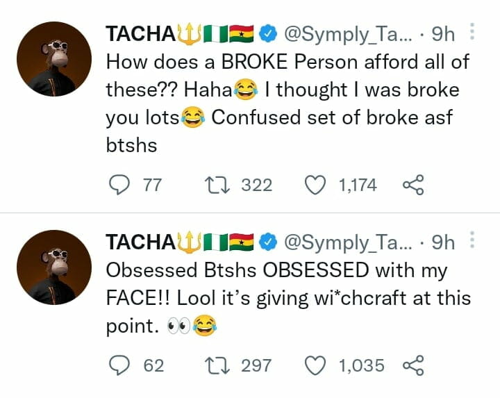 Tacha Akide brags about being international