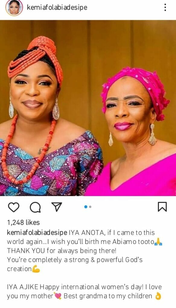 Kemi Afolabi Adesipe heaps praises on her mother