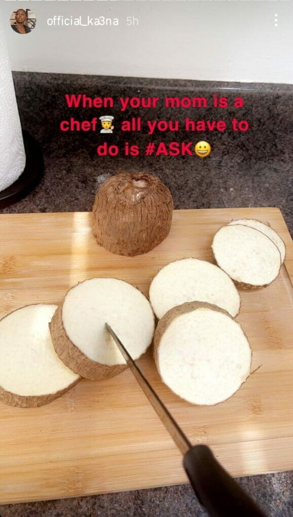 Ka3na's daughter demands for pounded yam with Okazi soup