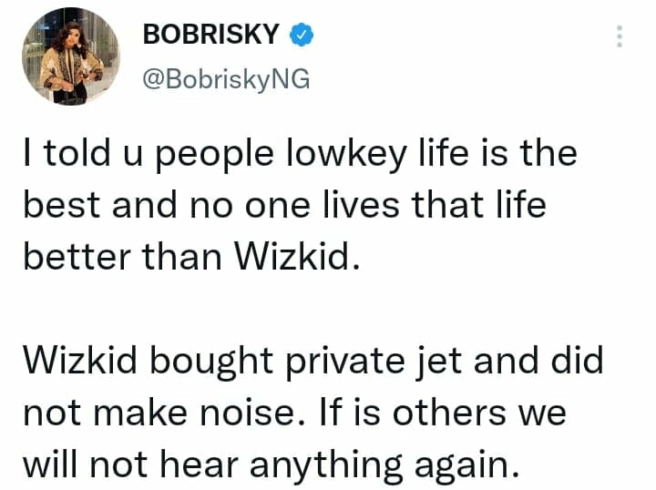 Bobrisky praises Wizkid's low-key lifestyle