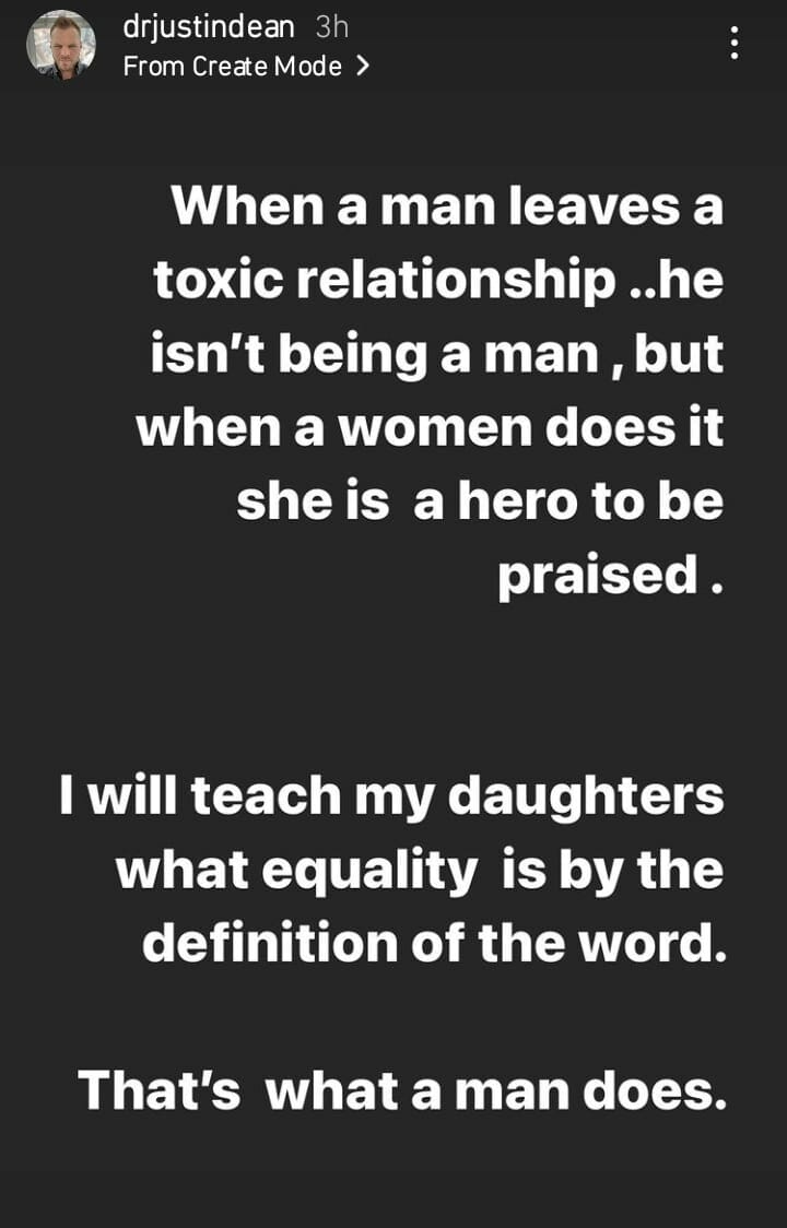 Justin Dean vows to teach his daughters equality