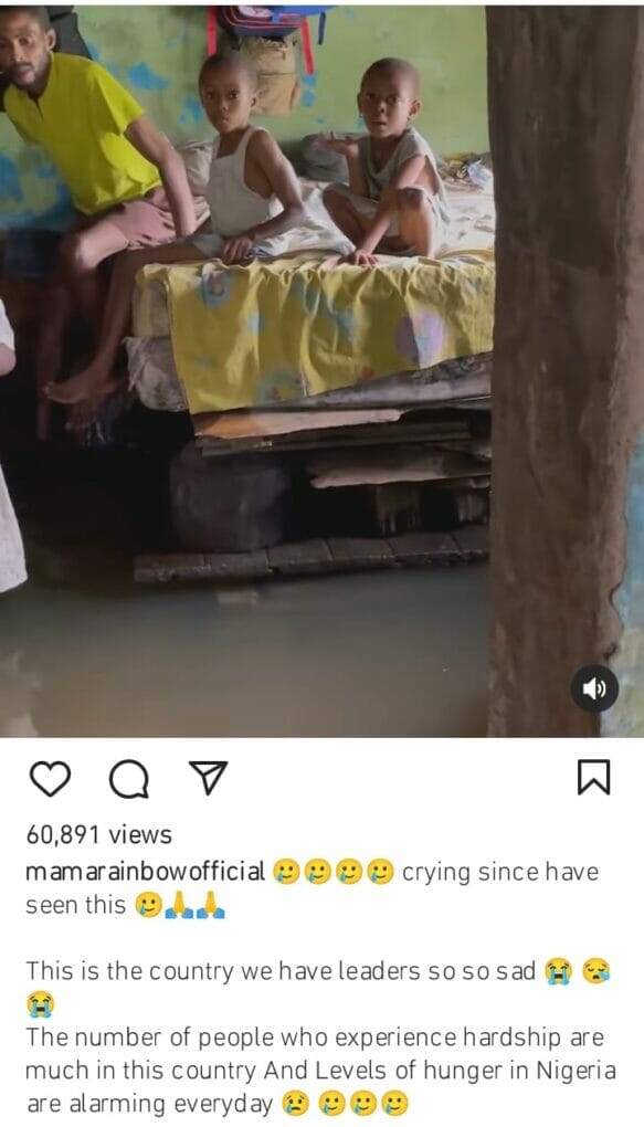 Iya Rainbow reacts to the video of a family of four living in a flooded house