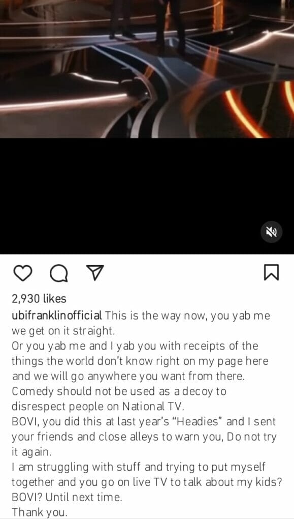 Ubi Franklin calls out Bovi and otherd