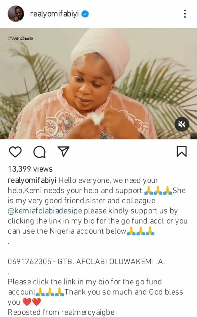 Yomi Fabiyi crowdfund for Kemi Afolabi