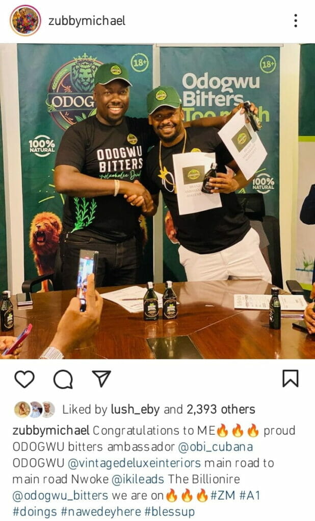 Zubby Micheal signs endorsement deal with Odogwu Bitters